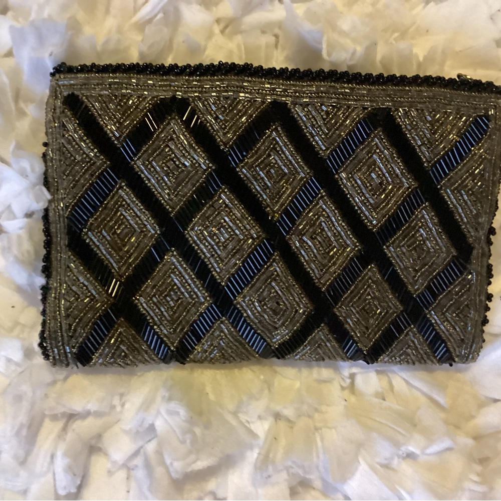 Vintage LA REGALE Black and Gold Beaded Cocktail Clutch